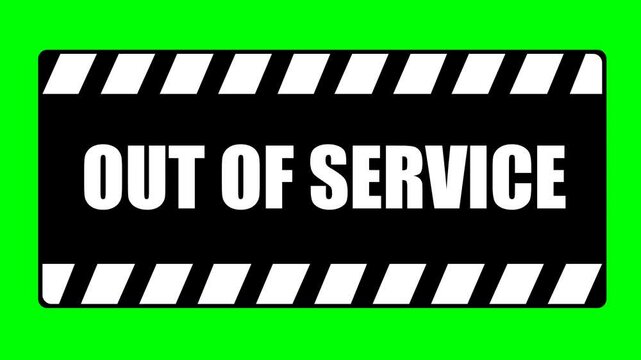 video animation black and white icon poster out of service text, on a green chroma key background
