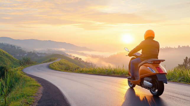 young man driving scooter on the road