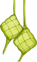 Hand-drawn ketupat illustration, a traditional Eid dish symbolizing festivity and togetherness.