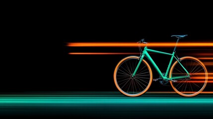 Fototapeta premium Teal Bicycle Speeding at Night with Orange and Teal Light Trails