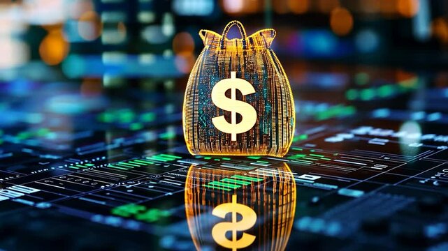 Digital money bag on a tech interface