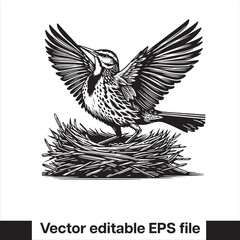  silhouette Western meadowlark Bird in the nest