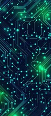 Obraz premium A vibrant abstract background featuring intricate circuit patterns and glowing dots in shades of blue and green.