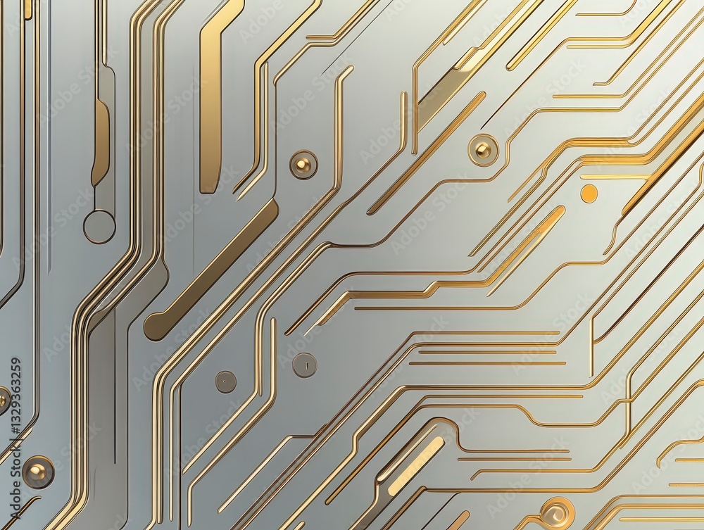 Poster stylish abstract background featuring intricate golden circuit patterns on a sleek surface.