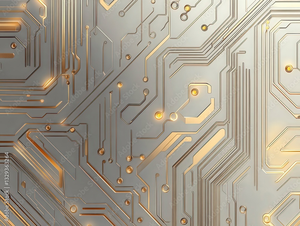 Poster abstract circuit board design with intricate patterns and glowing elements, suggesting technology an