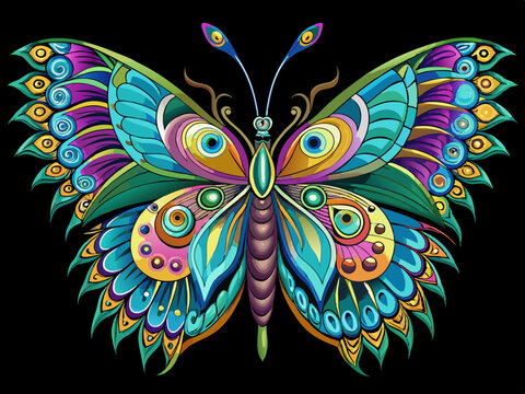 vector of  Paris Peacock butterfly on black background