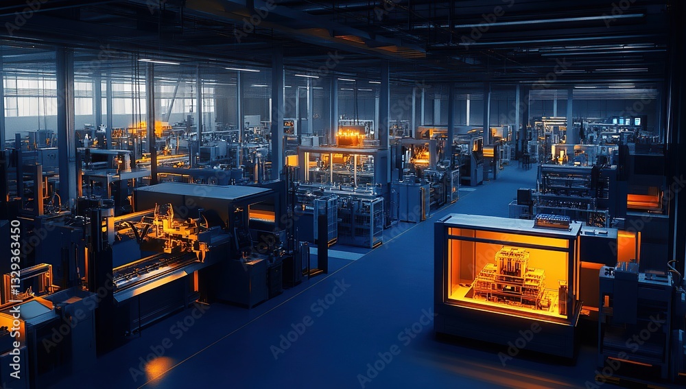 Poster automated factory: high-tech manufacturing processes showcase advanced robotics and assembly lines i