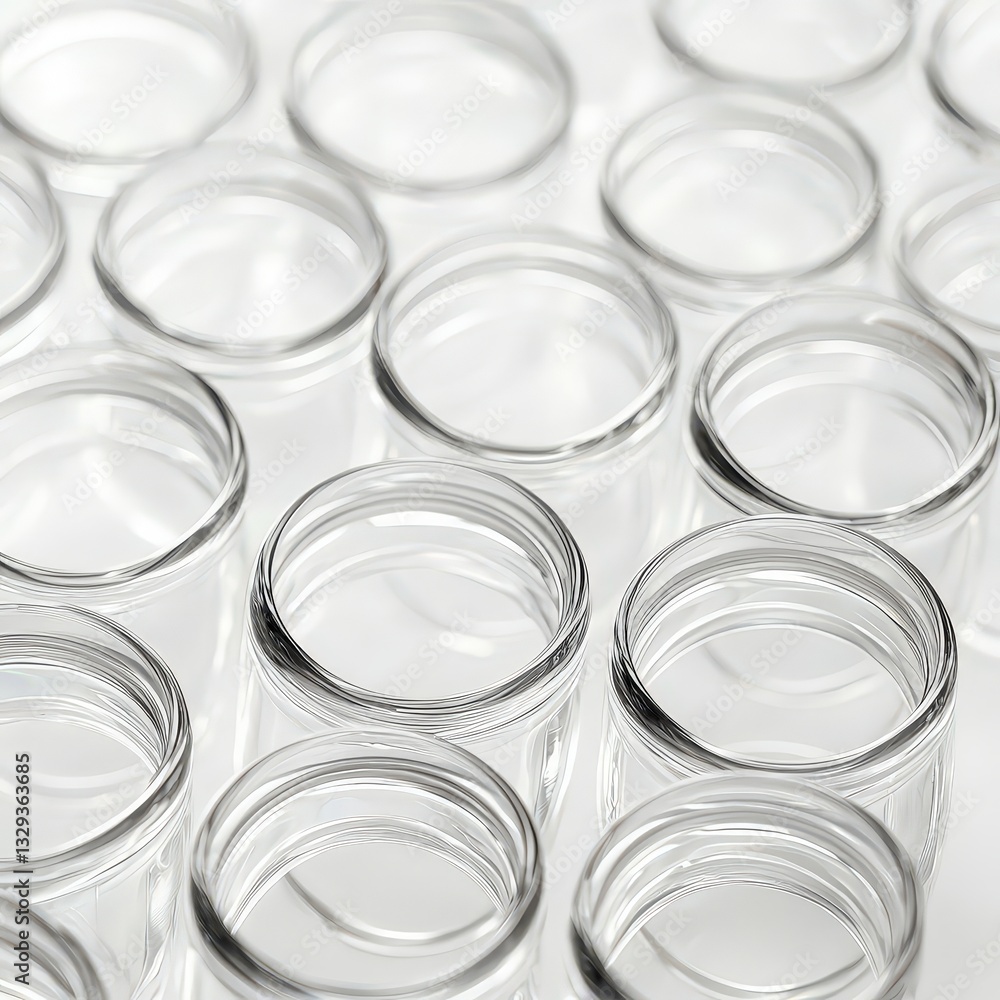 Poster collection of empty glass rings arranged neatly on a flat surface showcasing minimal design