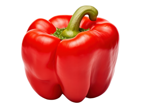 A red bell pepper placed upright, showcasing its even, bright red color and well-defined contours, isolated on white background