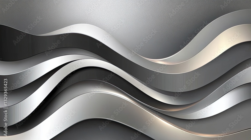 Poster abstract silver waves background with metallic texture and smooth curves