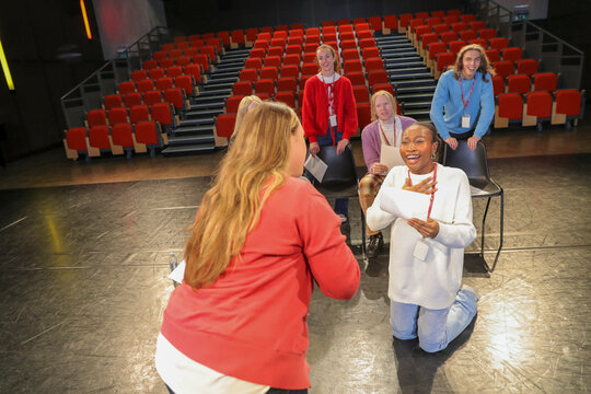 Actors with disabilities rehearsing on stage