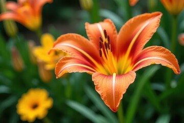 Awakening Beauty: Tranquil Lily Shines Amongst Colourful Bloom Garden