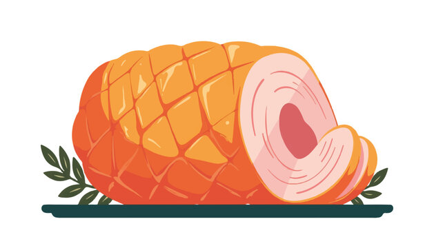 orange ham with slices on a plate clip art preview