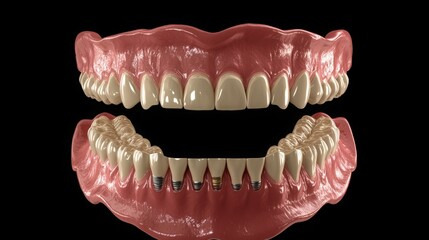 Obraz premium 3D illustration of a dental implant cross-section showing human teeth, dentures, and surgery details. 