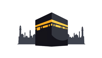 Obraz premium Geometric Kaaba illustration with abstract minarets, spiritual symbolism