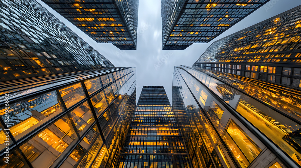 Aufkleber mesmerizing cityscape captured at night showcasing angular geometric patterns and -edged structures 