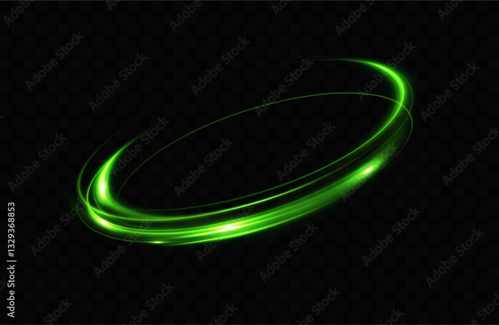 Poster Green neon ring. Glowing circle. Glow effect. Round light frame. abstract light lines of movement and speed. Abstract light lines of movement and speed. light green ellipse.