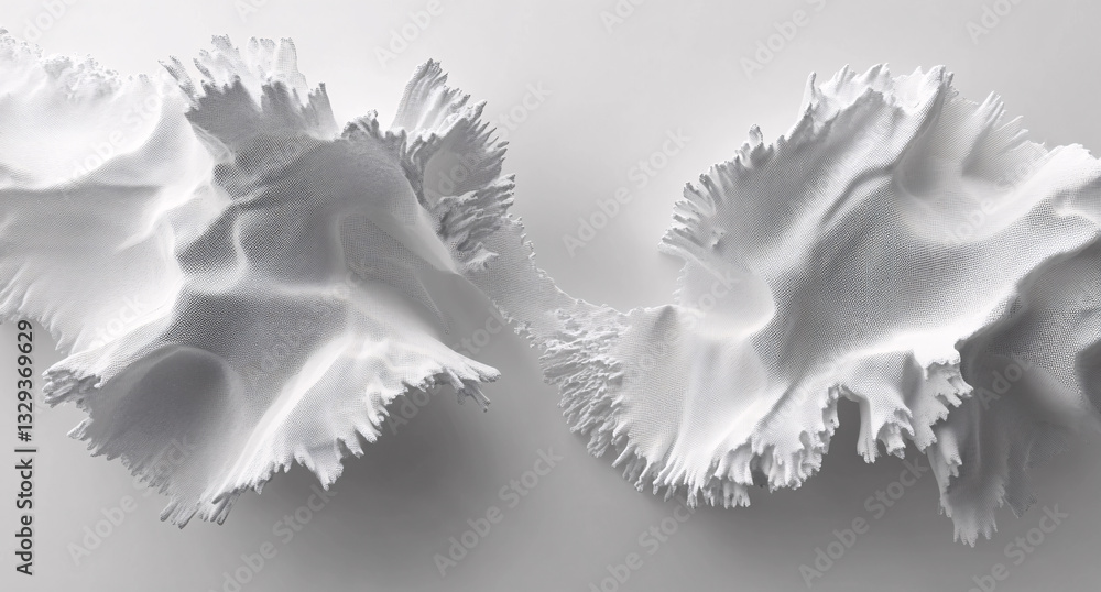 Poster abstract 3d render of white textured fabric flowing in dynamic shapes