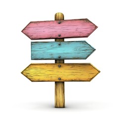 Naklejka premium Colorful Rustic Wooden Signpost with Arrow Directions, Blank Space, 3D Render