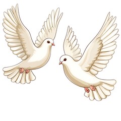 Fototapeta premium Two White Doves in Flight Peace, Love, Wedding, Purity Illustration