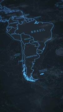 World map animation. Camera zooming in into South America continent, focusing in Argentina. 2d animation.