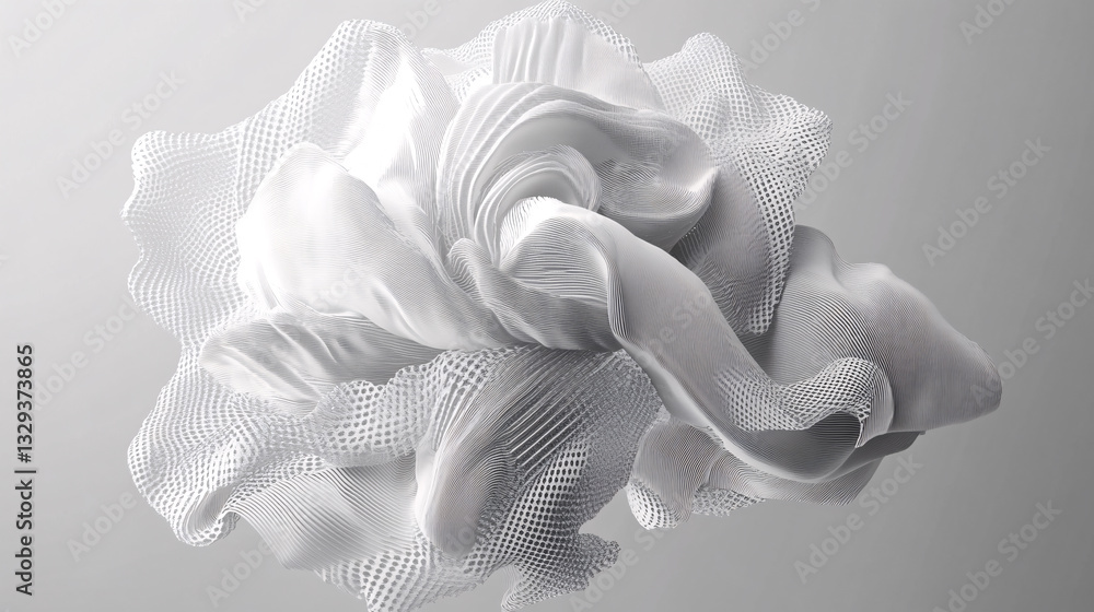 Poster abstract white 3d render of a flowing fabric with a grid pattern