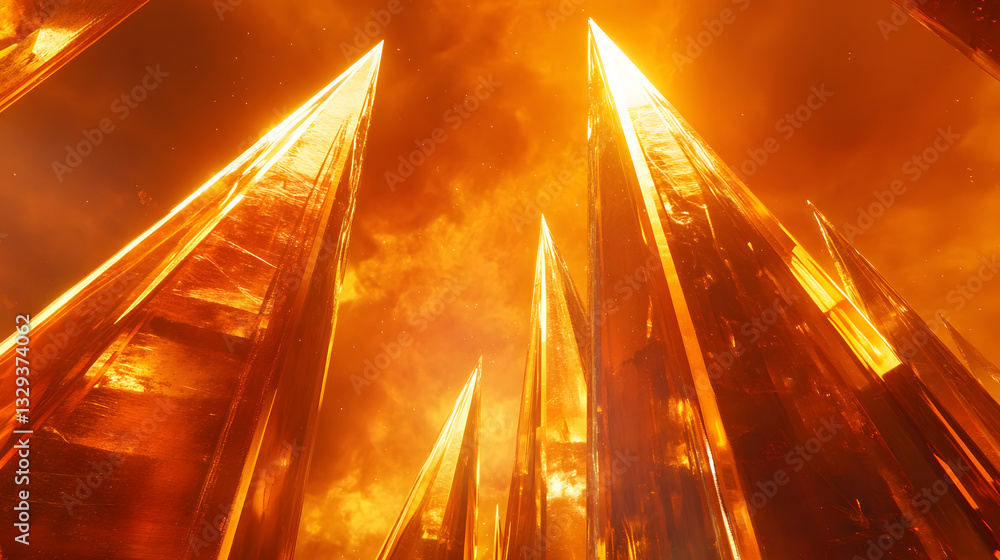 Aufkleber fiery clouds illuminating the sky with a burning effect creating a dramatic atmosphere in a soft gol