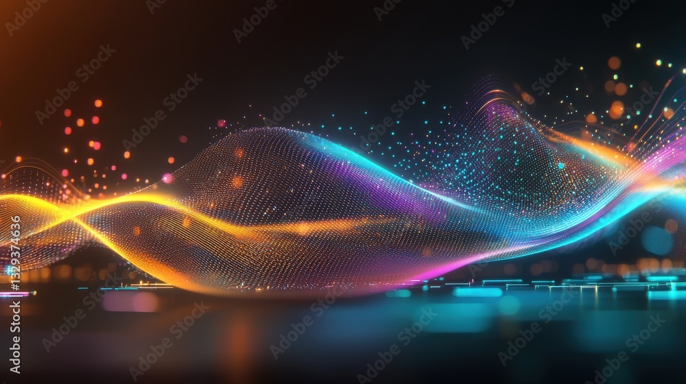 Poster witness the captivating fusion of light color and motion in this digital abstract artwork undulating