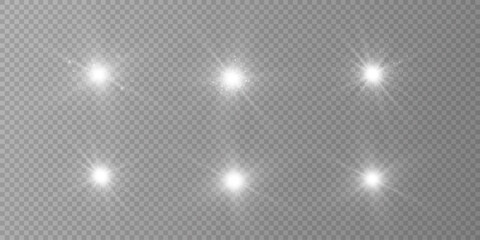 Obraz premium Glow effect. Star sparkles on a transparent background. Vector illustration. the sun