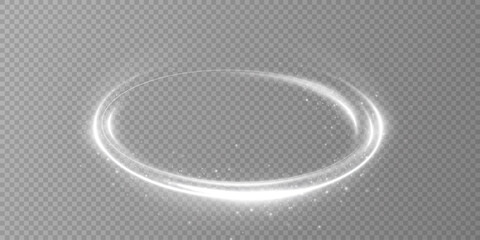 Glowing white spiral. Speed ​​abstract lines effect. Rotating shiny rings. Glowing circular lines. Glowing ring trail. Vector.