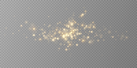 Light of golden dust.  Christmas glowing bokeh confetti light, dust and glitter overlay texture for your design.