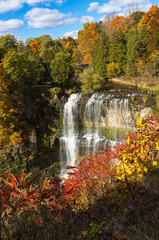 The Webster's Falls view along Spencer Gorge hiking trail in Hamilton, Ontario, Canada. Autumn...