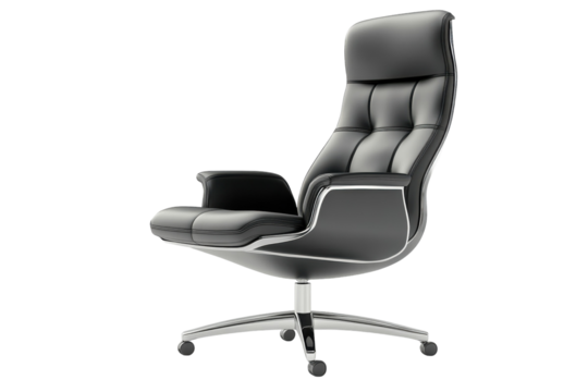 Luxurious Black Leather Executive Chair, Offering Ultimate Comfort And Refined Style With A Sleek Chrome Base And Button-tufted Detailing Isolated on Transparent Background
