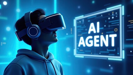 AI and Virtual Reality Fusion: Immersive Headset Experience in Futuristic Setting