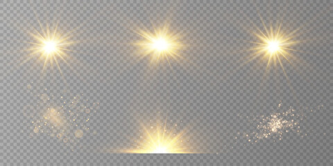 Gold stars, glow effect, glowing lights, sun.vector.
