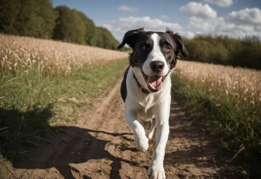 Ariegeois dog running in the meadown