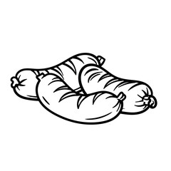 Hand-drawn black and white vector illustration of grilled sausages. The vintage engraving-style sketch, juicy sausages, deal for BBQ restaurant branding, beer snack menus, and culinary illustrations