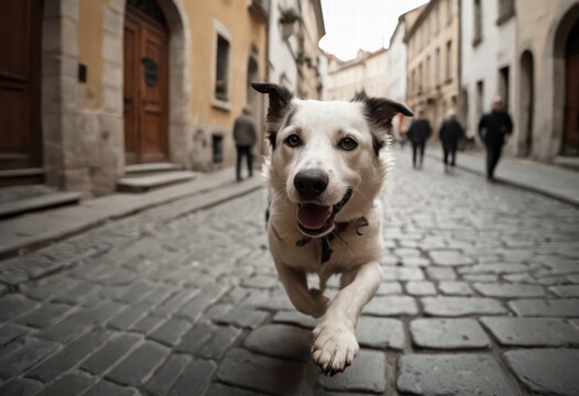 Ariegeois dog running in the city