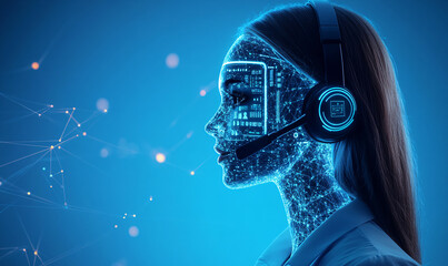 Futuristic AI Customer Service Agent with Digital Network Connections