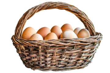Eggs in Wicker Basket, Isolated Rustic Food, cut out transparent