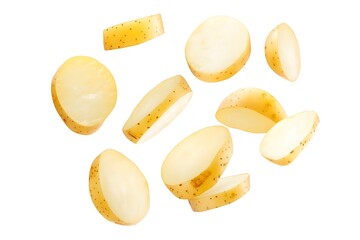 Delicious Sliced Potatoes Falling Fresh, Organic Potato Food Photography