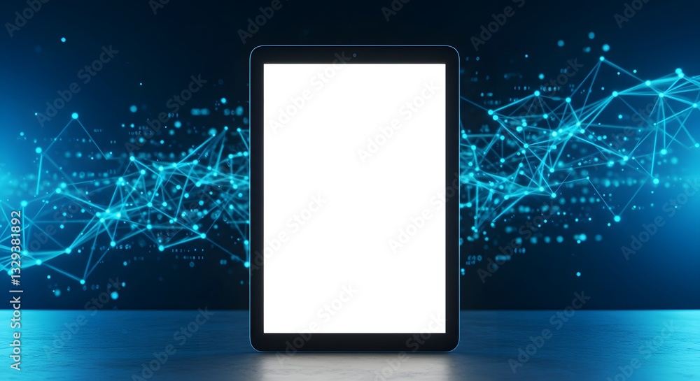 Aufkleber modern tablet device with blank screen display on futuristic digital background