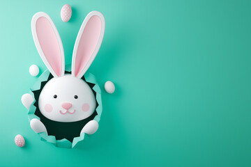 Obraz premium Bunny rabbit ears on blue background. Easter minimal concept. Flat lay.