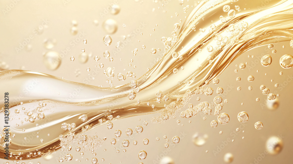 Poster abstract golden liquid flowing with bubbles sparkling background texture