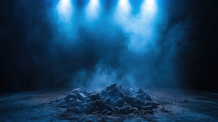 Naklejka premium Blue Dramatic Smoky Ruins Background - Moody/Dark atmospheres