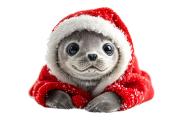 Cute seal wearing Santa outfit with festive hat