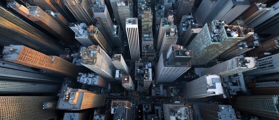 Aerial View of Manhattan's Dense Skyscrapers at Dusk
