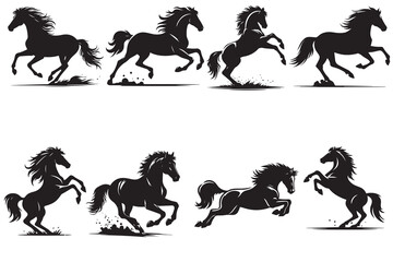 Silhouette of Running and Jumping Horses