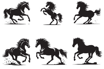 Silhouettes of Running and Rearing Horses