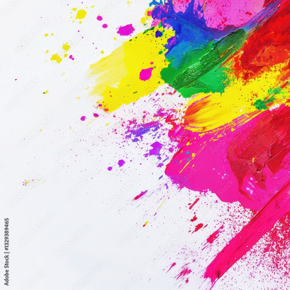 Poster abstract colorful paint strokes and splatters, creating a vibrant and artistic background